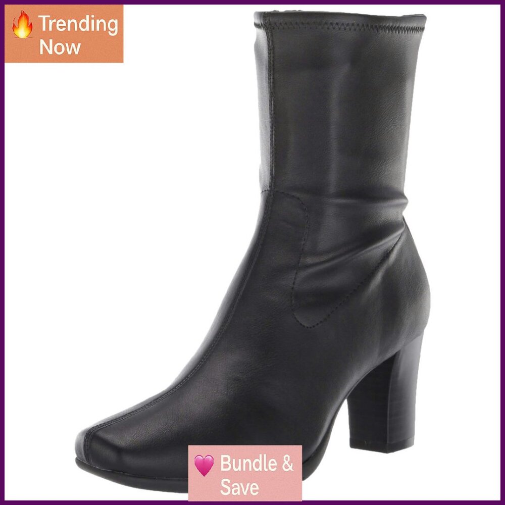 Women's Leather Mid-Calf Boots with Block Heel & Memory Foam